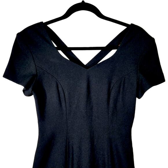 Preview Collection Pencil Dress 2 Womens Black Scoop Neck Cross Back Slit Gothic - Picture 7 of 11